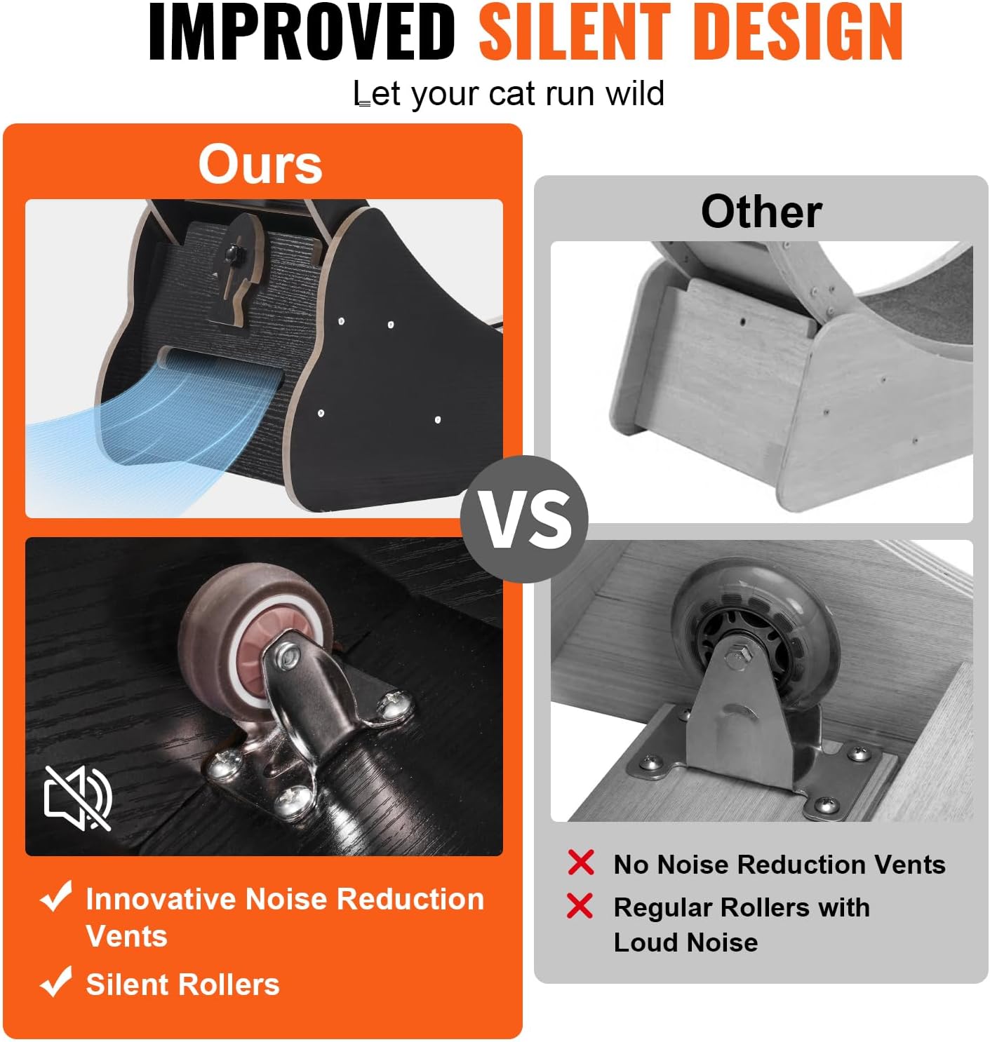 VEVOR Cat Exercise Wheel, 43.3" Large Treadmill for Indoor Cats, Running Wheel With Detachable Carpet & Teaser for Running/Walking/Training, Suitable for Most Cats Black