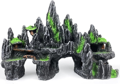 Large Aquarium Decoration - Realistic Rock Décor with Aquarium House,Caves,Hideouts,Hideaway,shelter for Betta,Goldfish Tank, Fish Tank Ornament, Mountain Landscape (30-50 Gal)