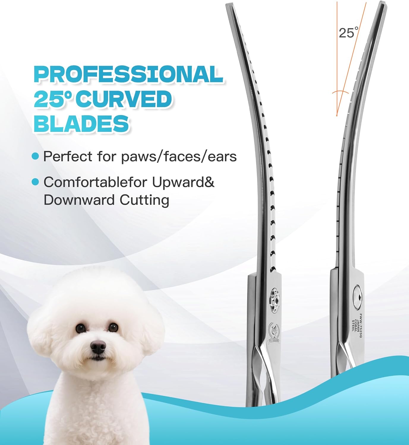 Fenice Peak Professional Dog Grooming Scissors for Thick Coated Dogs - 7 Inch Curved Chunker Shears with 85% Thinning, JP440C Stainless Steel & 25°Blade for Professional Hair Trimming