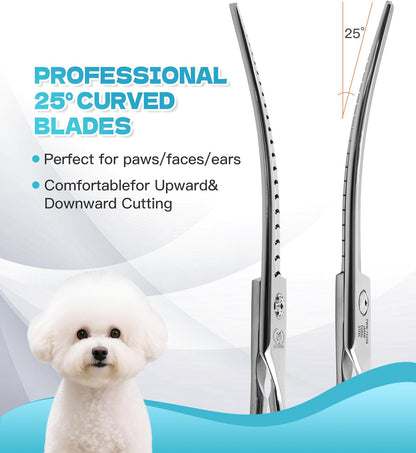 Fenice Peak Professional Dog Grooming Scissors for Thick Coated Dogs - 7 Inch Curved Chunker Shears with 85% Thinning, JP440C Stainless Steel & 25°Blade for Professional Hair Trimming
