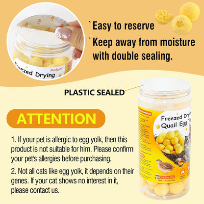3.52oz/100g Freeze Dried Quail Egg Yolk, Cat and Dog Treats, Single Ingredient Pet Snacks, Healthy Tasty Dry Pet Food