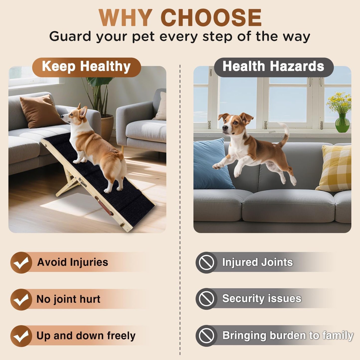 2025 Upgraded Dog Ramp for Bed - Foldable Small Large Dog Ramp for Couch - 6 Adjustable Height from 13" to 24" - Portable Pet Stairs with Non-Slip Pad - Pet Ramps Use for Bed Couch Car Up to 120LBS