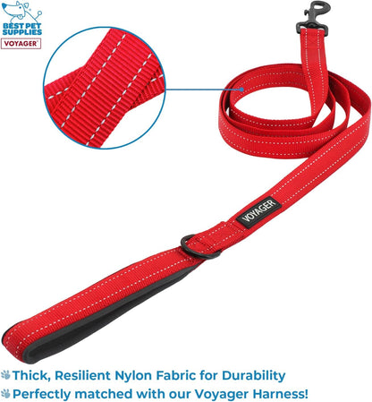 Voyager Step-in Air All Weather Mesh Harness and Reflective Dog 5 ft Leash Combo with Neoprene Handle, for Small, Medium and Large Breed Puppies by Best Pet Supplies - Red Trim, M (Pack of 2)