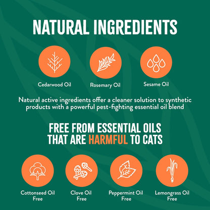 TropiClean Flea and Tick Treatment Spray for Cats & Home, Safely Treat, Prevent & Control by Contact, Powerful & Natural Defense, USA Made, 32oz