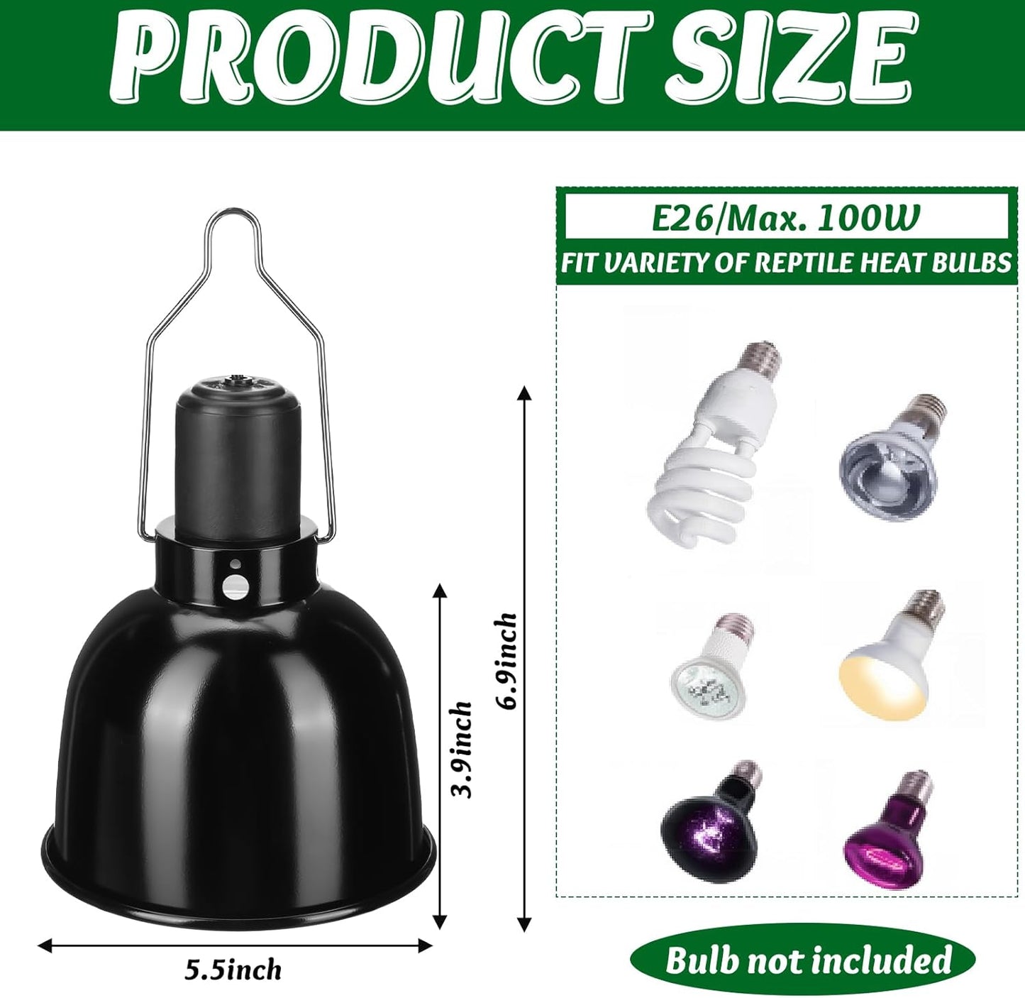 Macarrie 4 Pack Reptile Heat Lamp Fixture, 5.5 Inch Metal Dome Light Fixtures for Reptiles UVB Bulb Basking Heat Bulb, Brooder, Plants, Amphibians, Lizard Turtles Terrariums