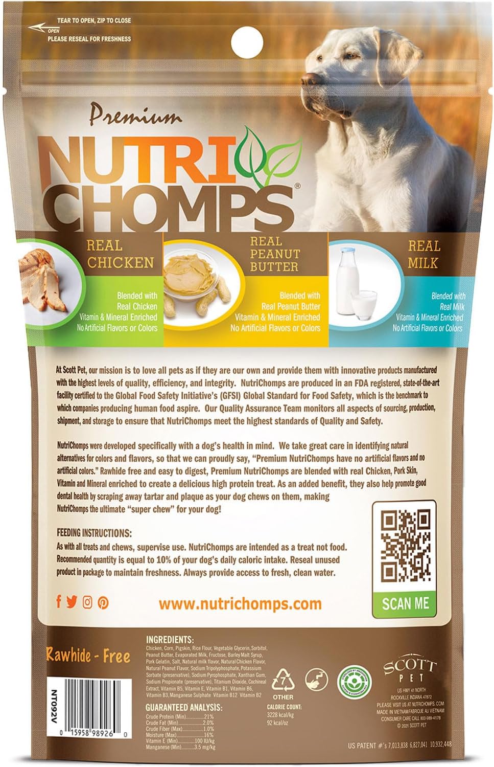 NutriChomps Dog Chews, 5-inch Twists, Easy to Digest, Rawhide-Free Dog Treats, 12 Count, Real Chicken, Peanut Butter and Milk flavors