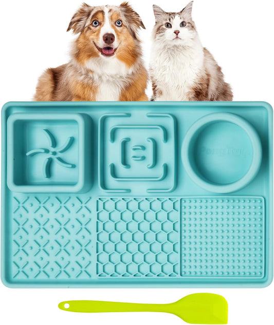 Lick Mat for Dogs, Dog Cat Licking Pad Mats for Butter Yogurt Peanut Frozen Food, Dog Slow Feeder Puzzle Bowl, Silicone Anti-Slip Pets Treats Feeding Mat for Large Dog/Puppy,(Green, 11.9"x7.9")