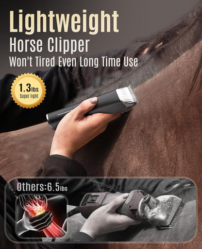 oneisall Horse Clippers,Low Noise Horse Trimmer Shaver Kit for Matted Long Hair,2 Speed Cordless Grooming Clippers for Horse