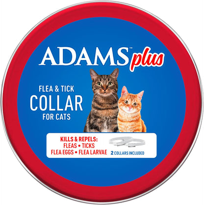 Adams Plus Flea & Tick Collar for Cats | Breakaway Collar | 2pk | 7 Months Protection | Kills & Repels Fleas, Flea Eggs, Flea Larvae and Kills Ticks, Nymphs, and Tick Larvae, White