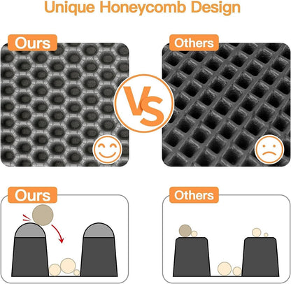 Cat Litter Mat-30"X24" Large Litter Box Mat for Kitty, EVA Honeycomb Double Layer Design, Urine & Waterproof with Unique Handle, Less Waste, Easier To Clean,Non Slip, Gray