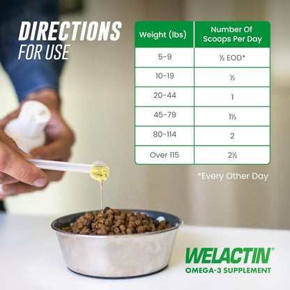 Nutramax Welactin Omega 3 Fish Oil for Dogs, Skin and Coat Health Supplement, Plus Joint, Immune, Kidney, and Brain Support, Premium Omega 3 Fatty Acids, For Dogs of all Sizes, 16 Ounce Liquid (3 Pk)