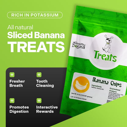 Healthy Dogma Banana Chips Treat for Dogs - All-Natural, & Clean Ingredient Snacks - Supports Digestion, Energy & Immune Health - Perfect for Training & Sensitive Stomachs, (6oz-Pack of 4)