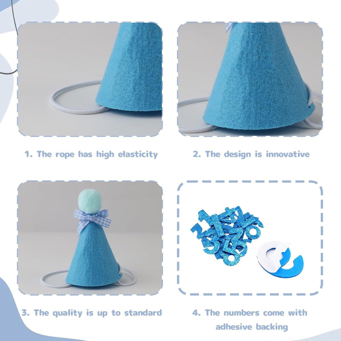 Cat Kitten Birthday Bandana Hat, 1Set Numbers Pet Birthday Decorations Outfits, Cute Cats Kittens Apparel Birthday Outfits, Blue Hat with Numbers Cat Bandana Pet Decorations