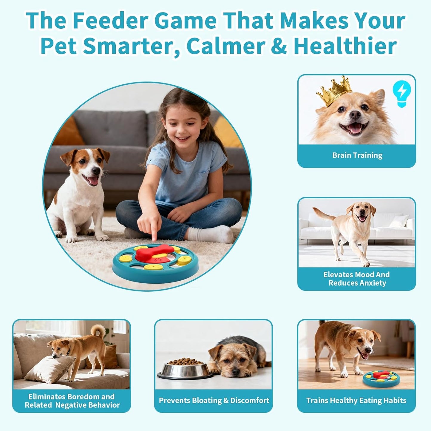 Interactive Dog Toys, Dog Puzzle Toy, Treat Dispensing Enrichment Toys, Food Feeder Toys for IQ Training & Mental Enrichment, Slow Feeder Bowl for Small Medium Large