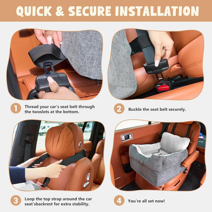 Avont Dog Car Booster Seat for Small/Medium Dogs Under 30 lbs, Elevated Puppy Carseat, Front Seat Pet Car Bed -Grey