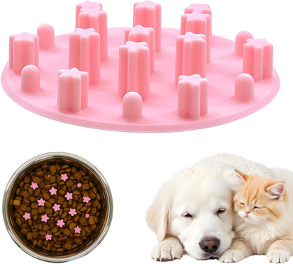 Slow Feeder Insert for Cat Dog Bowls, Anti-Choking Silicone with Strong Suction Cups, Fits Most Cat Bowls, Ideal for Puppy Small Medium Breeds (Pink)