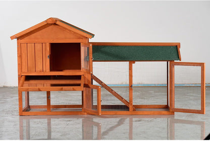 Large Wooden Rabbit Hutch Wood Brown Weather-Resistant Asphalt Roof Outdoor Porch Durable Pet Shelter