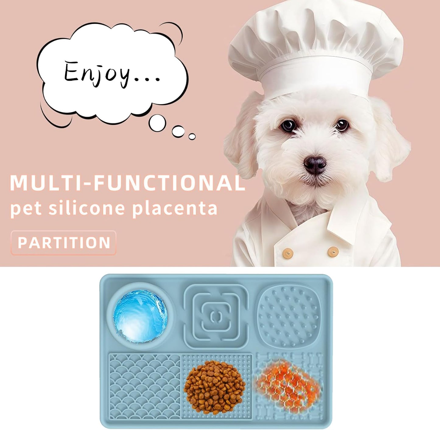 Pet Slow Feeder Licking Mat, 6-in-1 Multifunctional Bowl for Dogs & Cats, Food-Grade Silicone, Non-Slip Suction Cup，for Small & Medium Breeds (Blue)