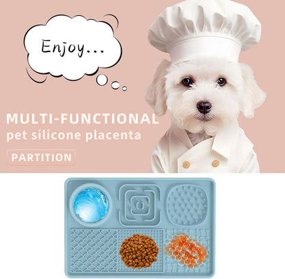 Pet Slow Feeder Licking Mat, 6-in-1 Multifunctional Bowl for Dogs & Cats, Food-Grade Silicone, Non-Slip Suction Cup，for Small & Medium Breeds (Blue)