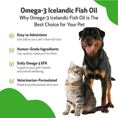 Pet Wellbeing Omega-3 Icelandic Fish Oil for Dogs - Wild-Caught, Cold-Water Fish, Healthy Skin and Coat, Joint Health and Mobility, Fatty Acids, Anchovies, Sardines - EPA, DHA - 8 fl oz (236 ml)