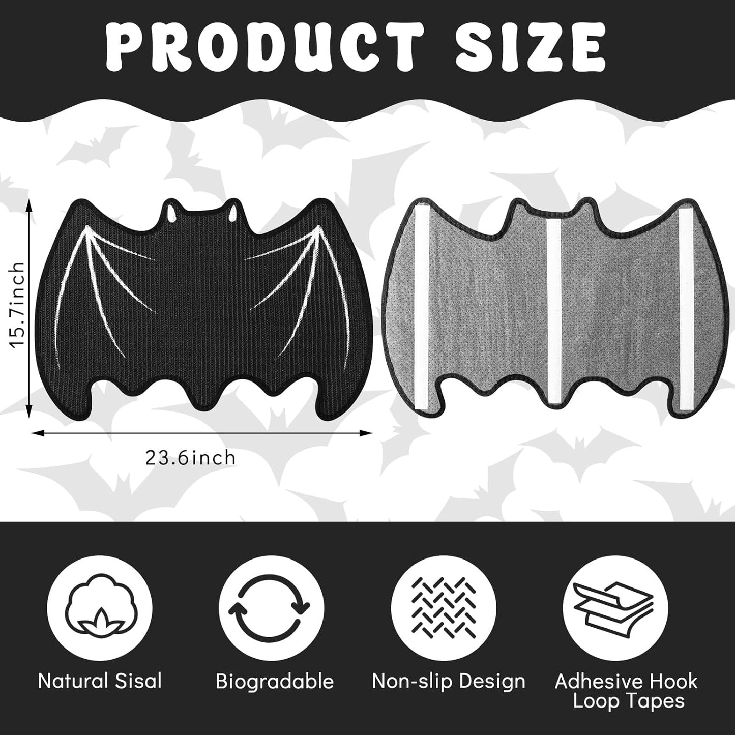 Gothic Self-Adhesive Cat Scratch Furniture Protector Mat, Trimmable Sisal Wall Corner Cat Scratcher Pad for Gothic Christmas Sofa Couch Indoor Activity Play(Bat)