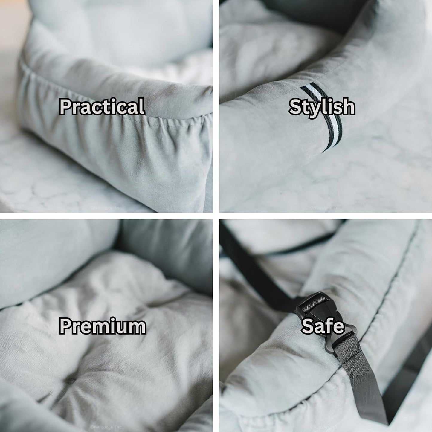 Futon Dog Car Bed for Small Dogs, Safety Seat Belt and Straps, Non-Slippery Bottom, Travel Bed, Elegant Design, Perfect for Dogs Under 25 Lbs