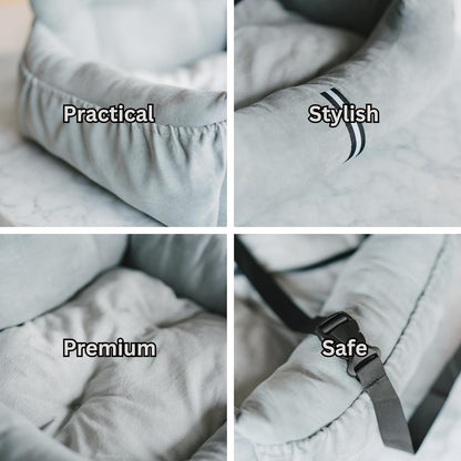 Futon Dog Car Bed for Small Dogs, Safety Seat Belt and Straps, Non-Slippery Bottom, Travel Bed, Elegant Design, Perfect for Dogs Under 25 Lbs