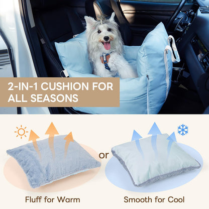 PETTENA Dog Car Seat for Small/Medium Dogs, Detachable Washable Soft Portable Dog Booster Seat, Dog Car Bed with Storage Pockets, Waterproof Puppy Booster Car seat for Small Pets Up to 25lbs, Blue