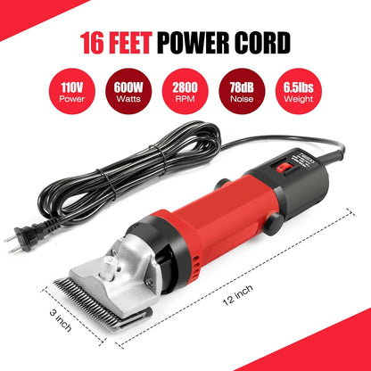 Horse Clippers, 600W Professional Heavy Duty Horse Body Clippers, 6-Speeds Large Livestock Clippers for Body Clipping Horse Equine Cattle and Thick Coat Animals