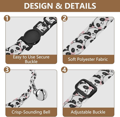 Panda Cute Black White Animal Dog Collar with Metal Bell Adjustable Soft Pet Collars for Small Dogs Cats, 2 Pcs