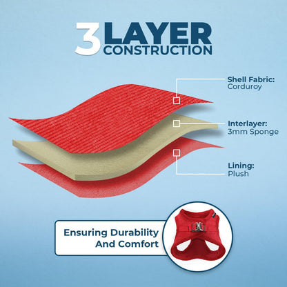 Best Pet Supplies - All Weather Mesh/Plush, Reflective, No Pull Harness for Small, Medium Dogs, Cats - Secure with Hook & Loop Fastener, Buckle, Double D-Rings - Red Corduroy, S