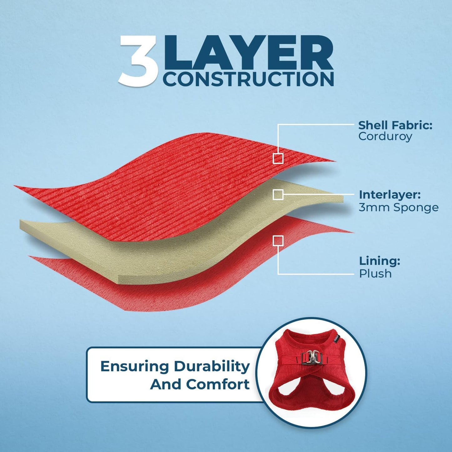 Best Pet Supplies - All Weather Mesh/Plush, Reflective, No Pull Harness for Small, Medium Dogs, Cats - Secure with Hook & Loop Fastener, Buckle, Double D-Rings - Red Corduroy, S
