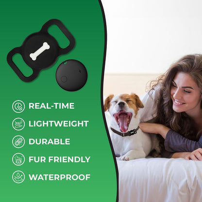 Smart Pet Tracker, Dog Tracker with Black Collar Holder, Smart Tag for Location Tracking, No Monthly Fee MFi Certificated, Work with Find My, GPS Tracker, iOS Only (Black)
