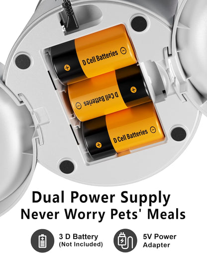 Automatic Cat Feeder for 2 Cats,4.2L Programmable 1-6 Meals Control Cat Food Dispenser,Dual Power Supply,10S Voice Record (Transparent White, Stainless Steel 2 Bowls)