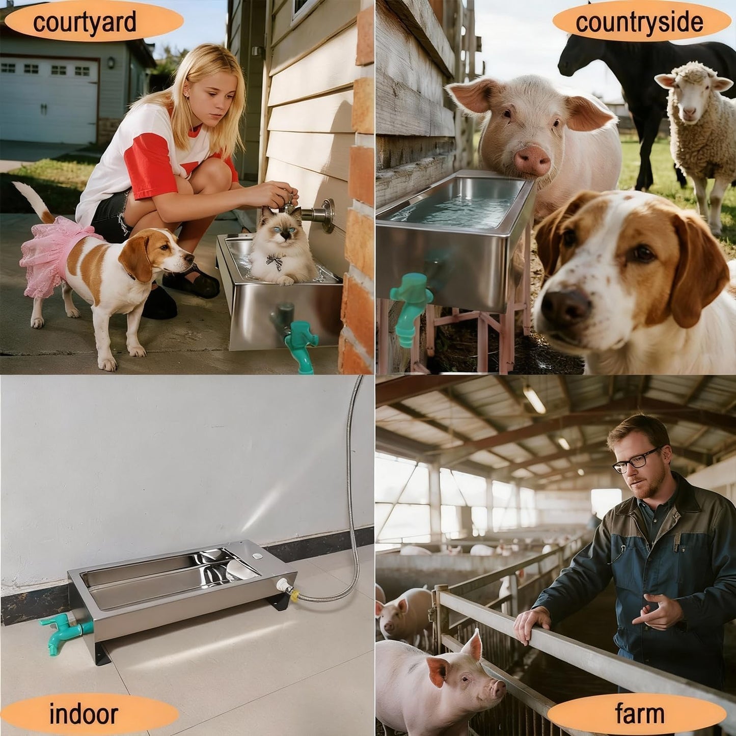 Automatic Livestock Water Trough Animal Stainless Steel Larger Automatic Waterer with Float Valve Kit for Goat Cattle Horse Hog Pigs Dog Water Dispenser Outdoor,22"L x8.6"W x 5.1"H,3 Gallons