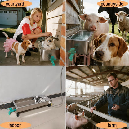 Automatic Livestock Water Trough Animal Stainless Steel Larger Automatic Waterer with Float Valve Kit for Goat Cattle Horse Hog Pigs Dog Water Dispenser Outdoor,22"L x8.6"W x 5.1"H,3 Gallons