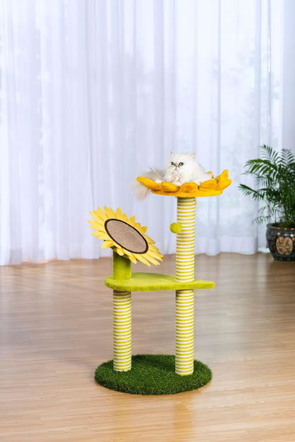 Prevue Pets Sunflower Playground Cat Scratching Post Tree Activity Center with Toy, Green