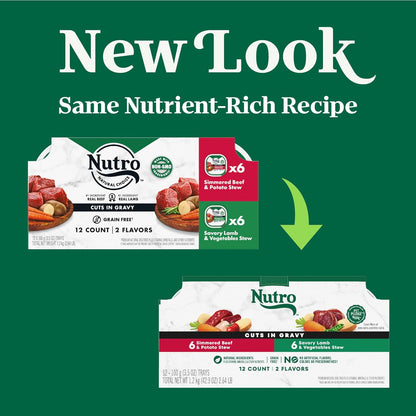 Nutro Natural Choice Cuts in Gravy Wet Dog Food Lamb Beef Variety Pack, 3.5 oz. Trays (12 Count, Pack of 2)