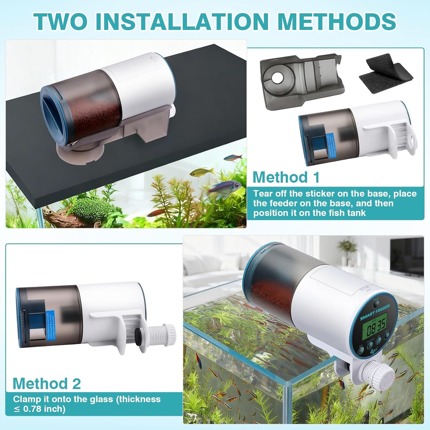 AQQA Automatic Fish Feeder for Aquarium - Programmable Auto Fish Food Dispenser, 230ML Large Capacity Smart Vacation Weekend Tank Timer Feeder for Turtle Betta Goldfish Koi (Upgrade Customizable)
