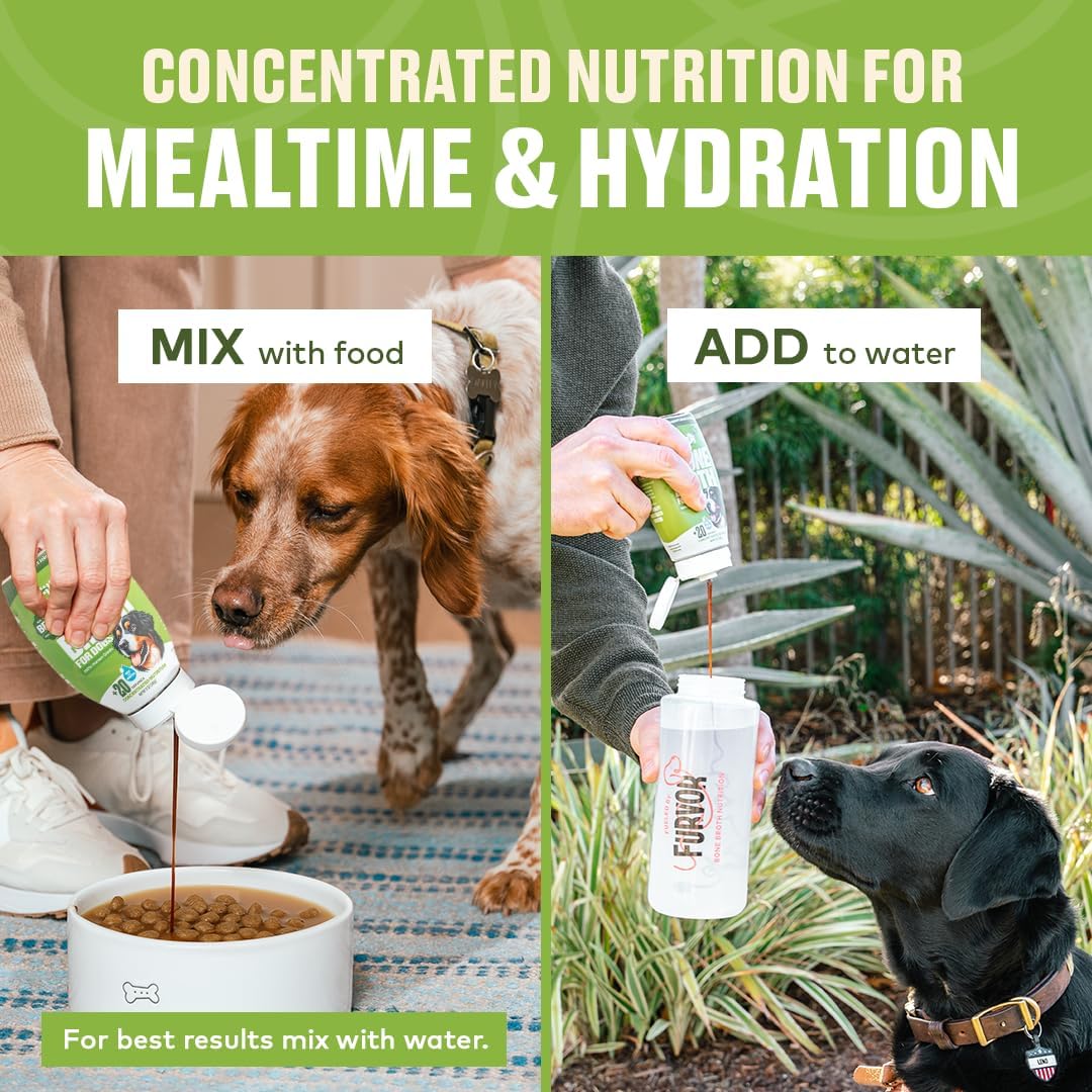 Furvor Beef Mobility Support Bone Broth Concentrate for Dogs - Collagen Protein Supplement - Boosted w/Amino Acids, Glucosamine, and Chondroitin - Dog Food Topper - Human Grade (16 oz, 30 Servings)