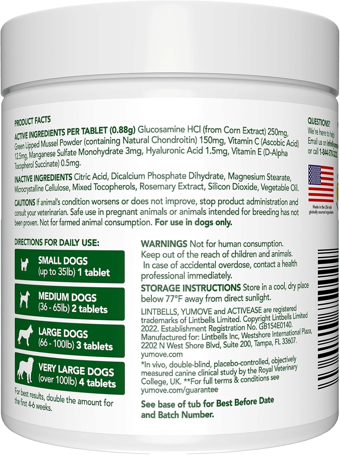 Yumove Hip & Joint Supplement for Dogs with Glucosamine, Hyaluronic Acid, Green Lipped Mussel & Omega 3 Joint Supplement - Regular or Advanced Strength (120 Count, Chewable Tablets)