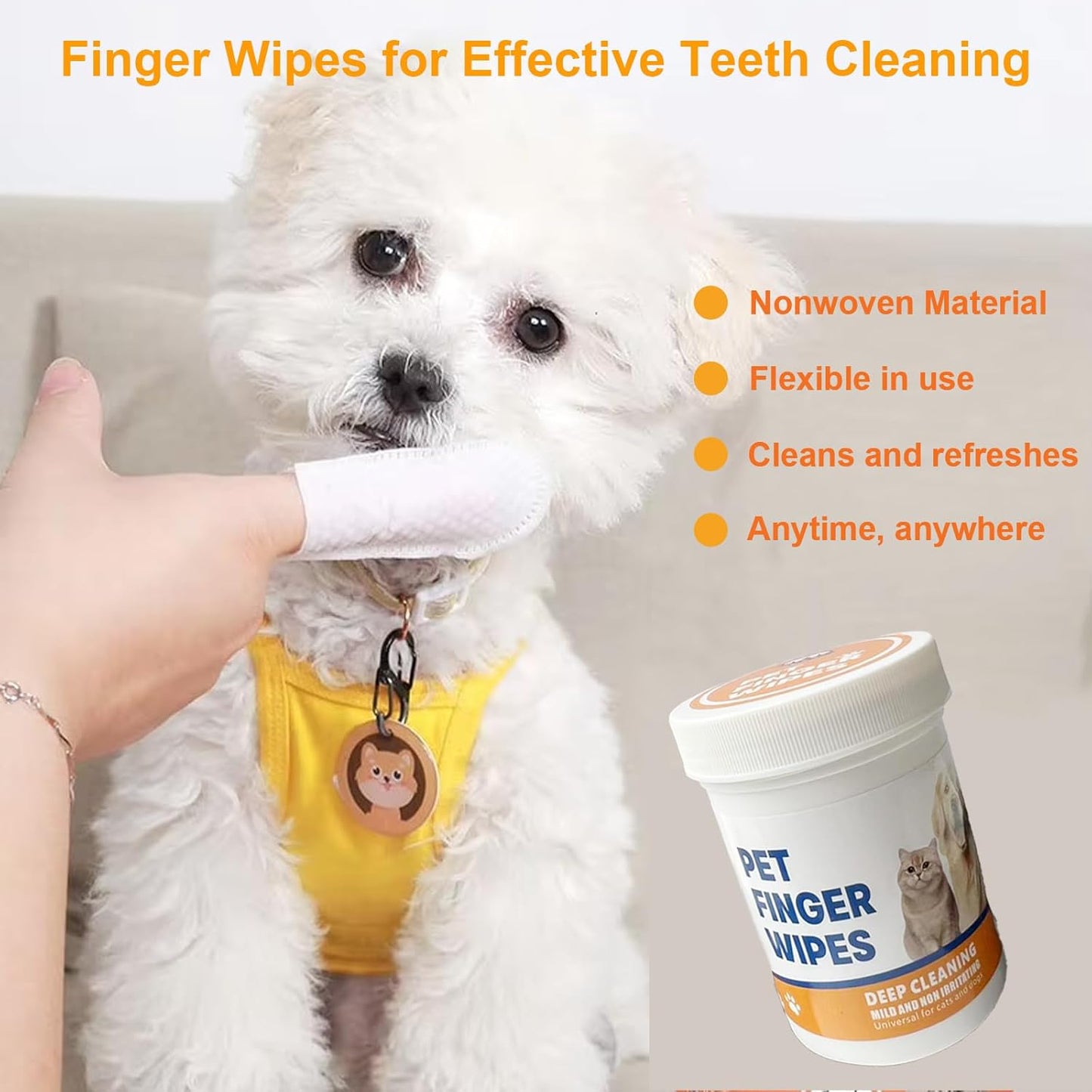 Pet Finger Wipes, Dog Ear Wipes for Dog Ear Infection Treatment, Gentle and Safe Pet Ear Cleaning Ear Cleaner for Allergies and Itching, Pet Dental Finger Wipes for Dogs and Cats, Furry Animals 50pcs