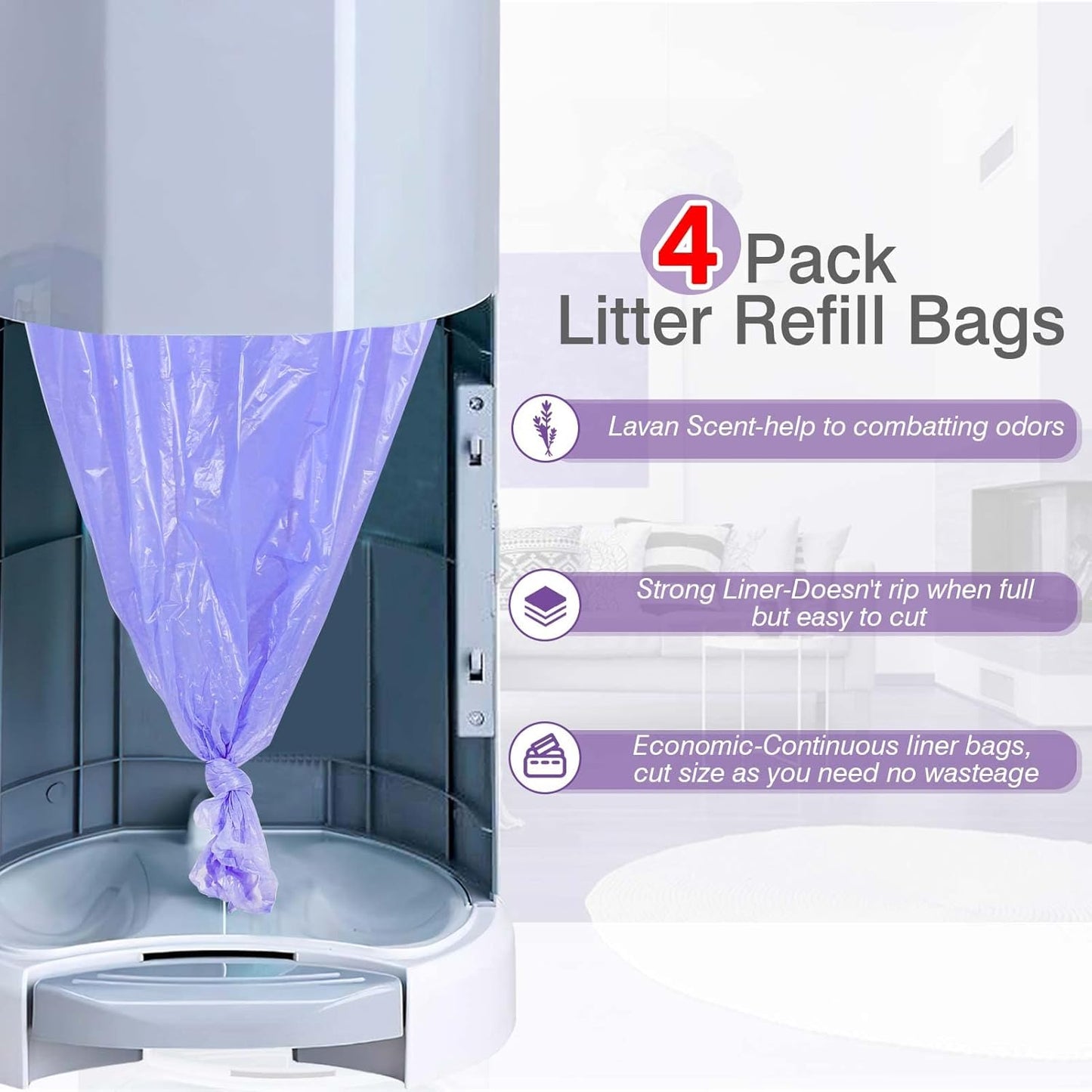 Litter Refill Bags Compatible with Litter Chanp, 4 Pack One 36 Foot Litter Waste Receptacle Refill Liners