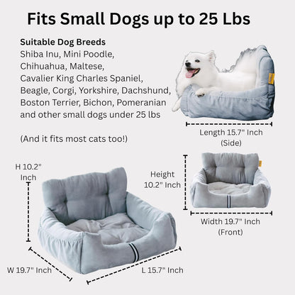 Futon Dog Car Bed for Small Dogs, Safety Seat Belt and Straps, Non-Slippery Bottom, Travel Bed, Elegant Design, Perfect for Dogs Under 25 Lbs