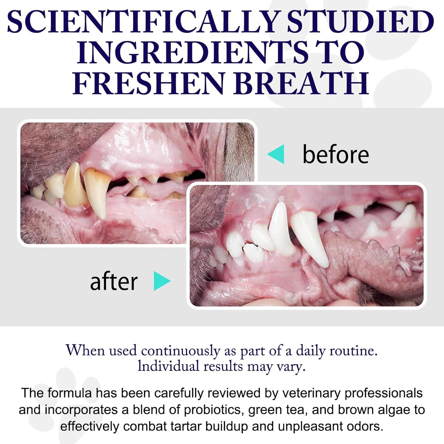 Dog Dental Powder - Dog Teeth Cleaning Powder - Tartar & Plaque Reducer - Bad Breath Solution - Easy Teeth Cleaning for Small, Medium, Large Dogs & Cats