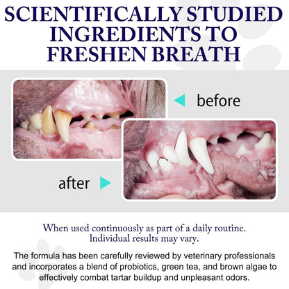 Dog Dental Powder - Dog Teeth Cleaning Powder - Tartar & Plaque Reducer - Bad Breath Solution - Easy Teeth Cleaning for Small, Medium, Large Dogs & Cats