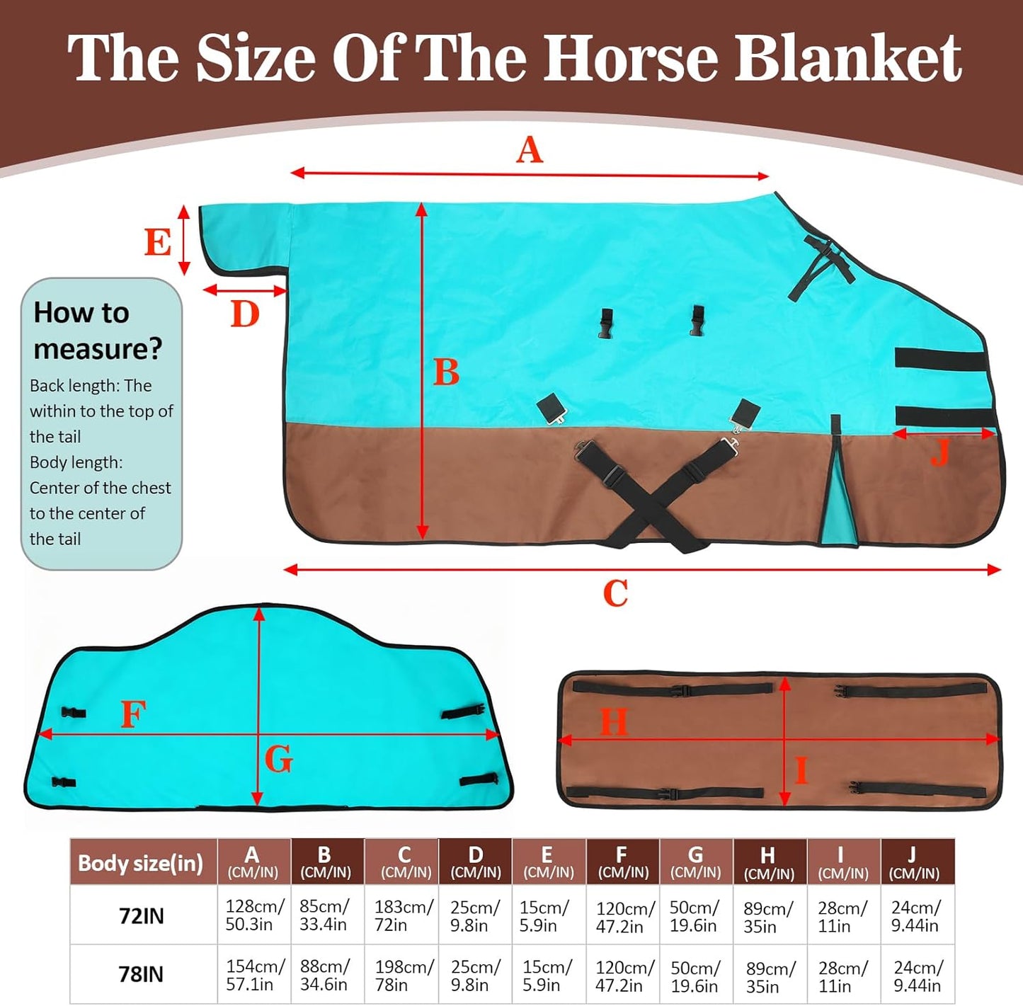 72" Horse Blankets Winter for Real Horses, 600D Waterproof & No Filling Turnout Sheet with Removable Neck Cover, Windproof Tail Flap and Belly Wrap, Suitable for Stables, Pastures and All-Weather Use