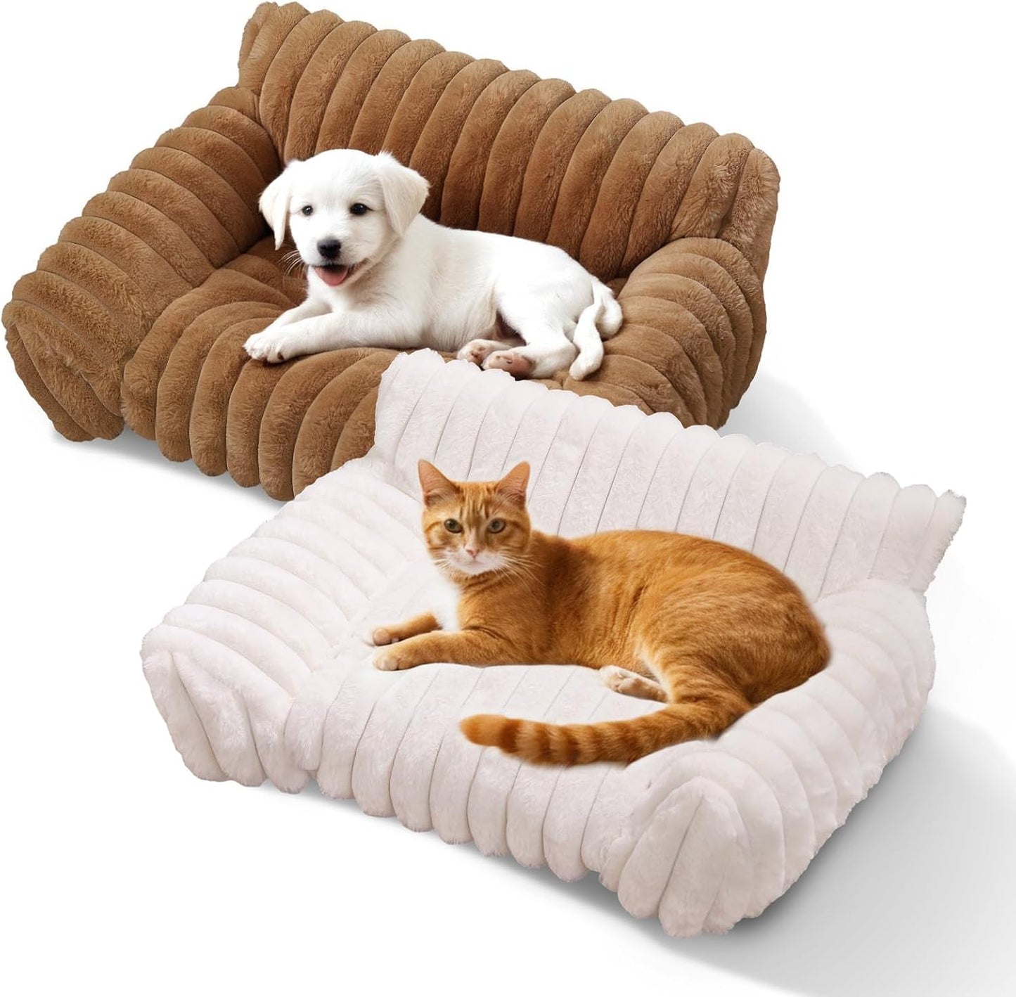 Indoor Pet Sofa Bed | Cat Sofa Bed, Soft Square Pet Bed, Indoor Non-Slip Cat Bed, Comfortable Plush, Suitable for Small to Medium Cats and Dogs (Khaki, L(29.52 * 21.65 * 9.84in))