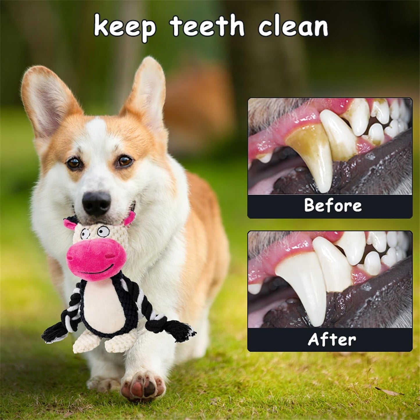 Plush Dog Chew Toys,Squeaky Dog Toys for Aggressive Chewers, Stuffed Animals Dog Toys for Small Medium Large Dogs to Keep Them Busy Puppy Teething Toys（Cow）