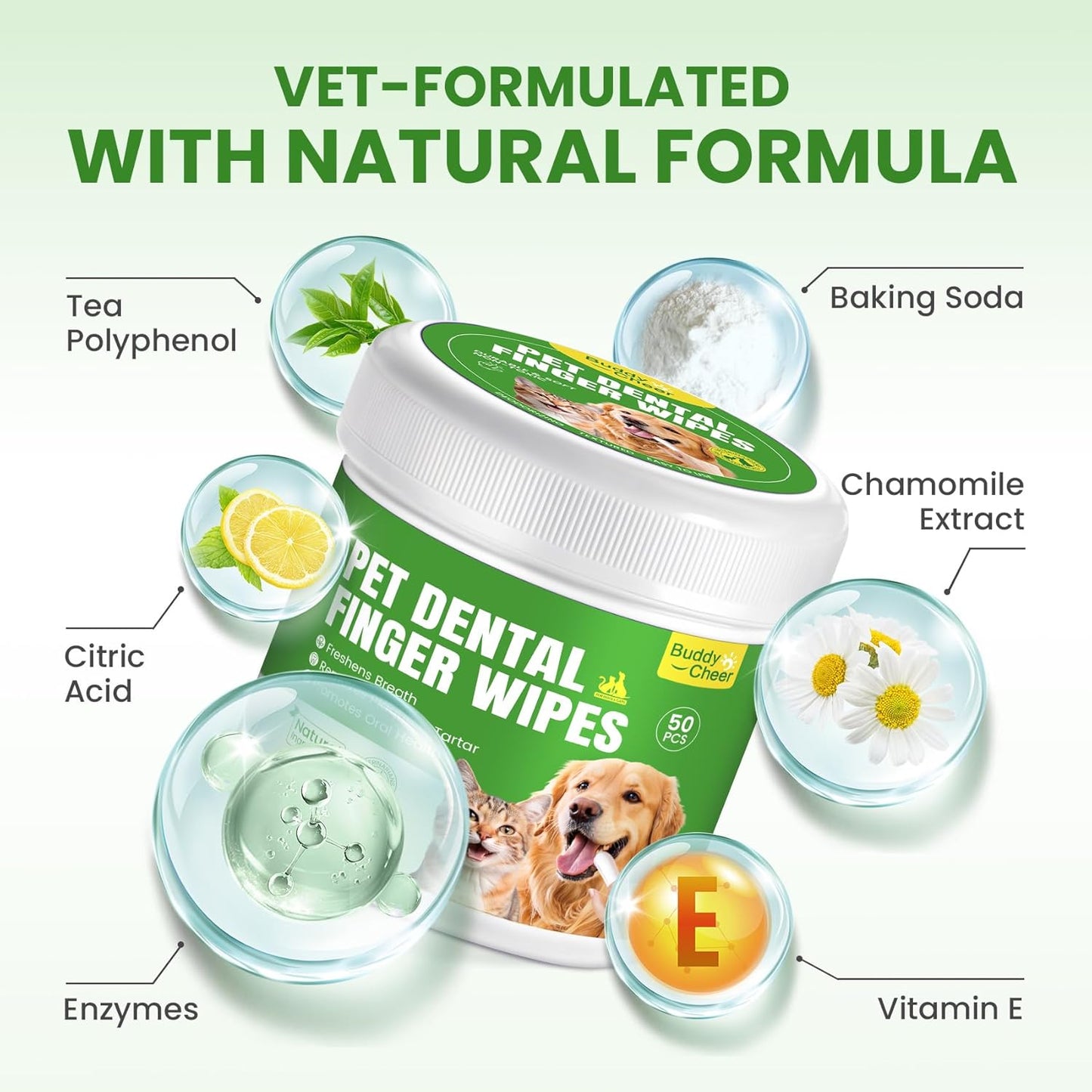 Pet Teeth Cleaning Wipes for Dogs & Cats, Pet Dental Finger Wipes for Dogs, No-Rinse Dog Toothbrush Toothpaste to Reduce Plaque & Tartar, Disposable Dog Tooth Brushing Kit - Mint Flavor - 50 Count